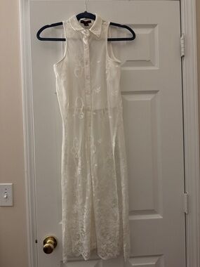 Material Girl Sleeveless Cream Sheer Lace Maxi Dress